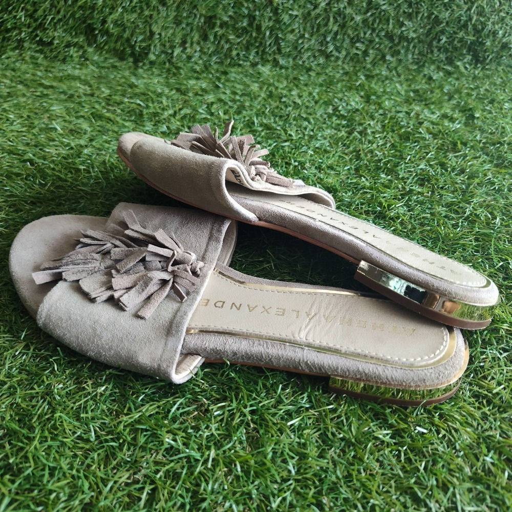 Athena Alexander Sandals Flats Size 38 US  7 Gray Gold Suede Tassels Slip On
